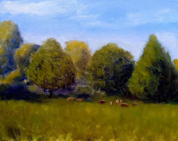 Pleinair Wallbach mit Kühen